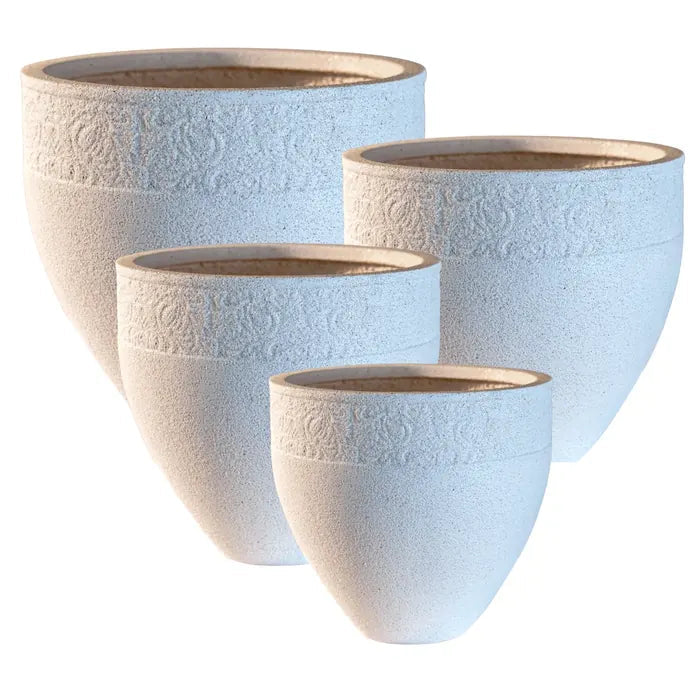 Luna Embossed Stone Planter – White